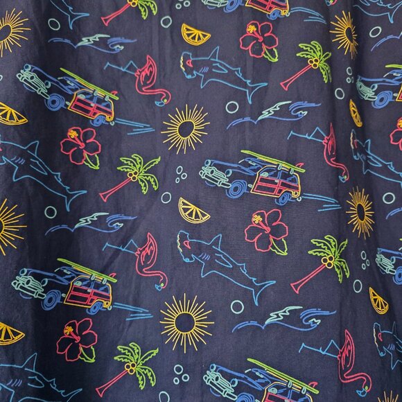 J Crew Men's XL Slim Fit Flex Washed Navy Hawaiian Shirt Woody Shark Palm Tree - Picture 5 of 7